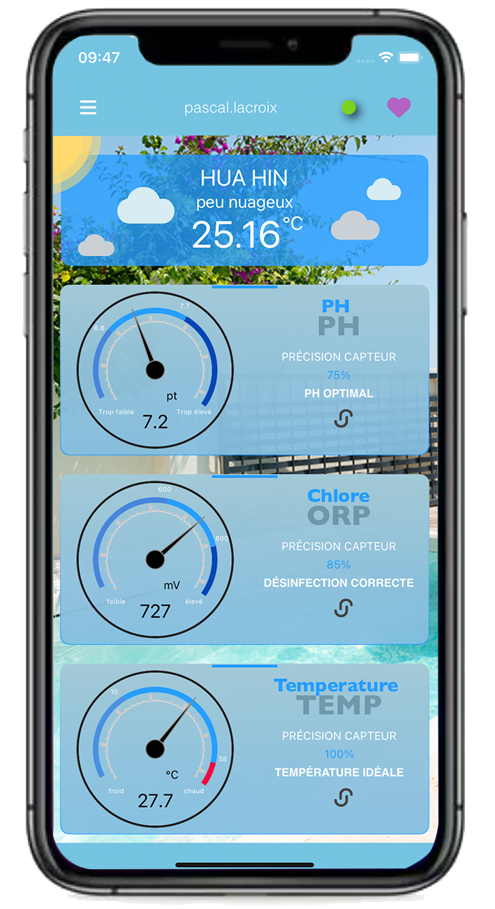 Application IOS, gestion analyseur connecté piscine